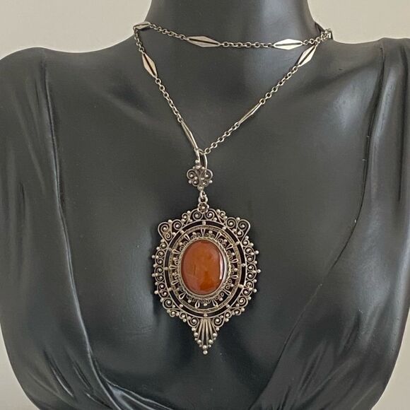 Antique Carnelian Agate Cannetille Necklace - Picture 2 of 5